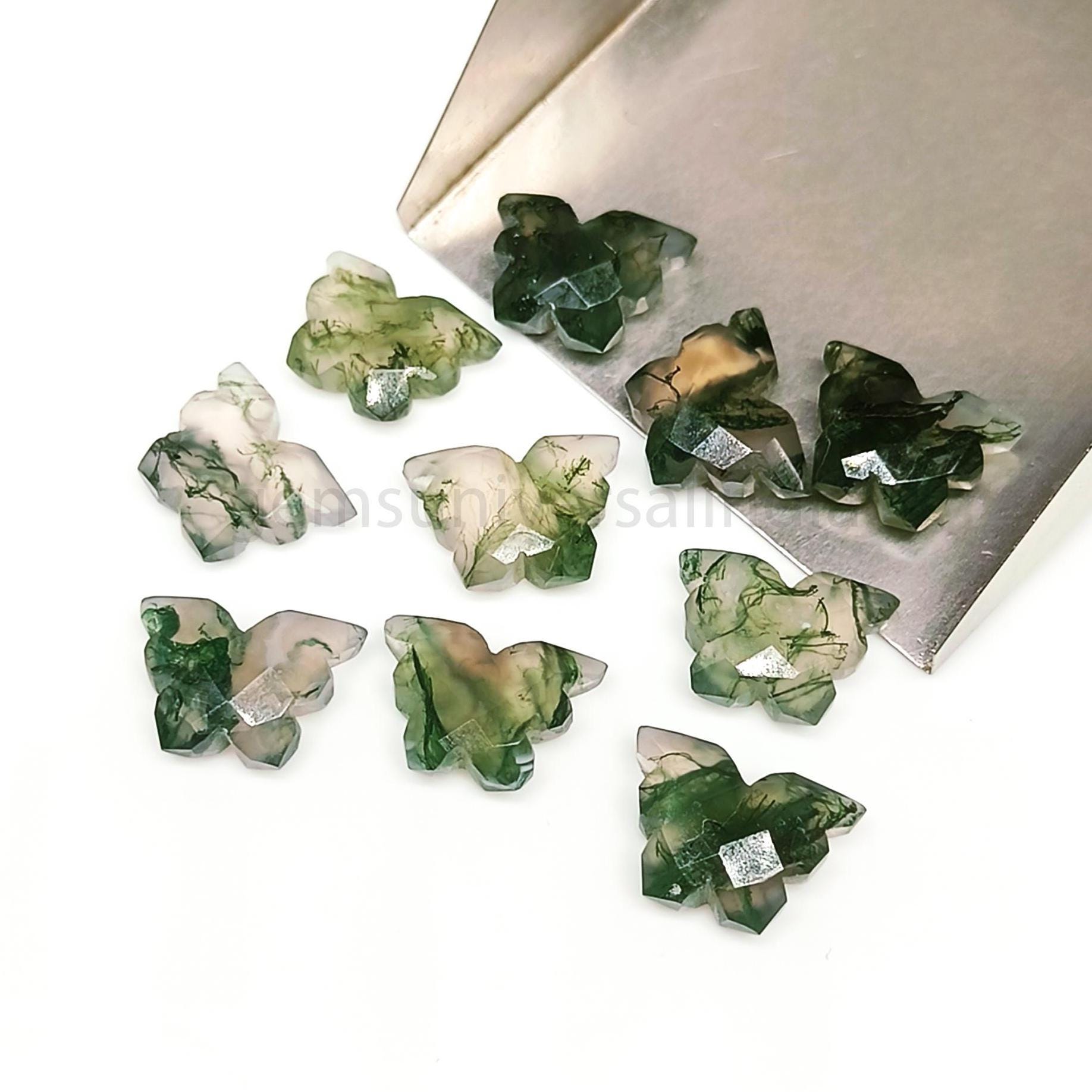 50％オフ【超希少】モスアゲート、水晶、共生彫刻 天然モスアゲート蝶彫刻宝石、ジュエリー製作用ミニ蝶形ビーズ、手彫り