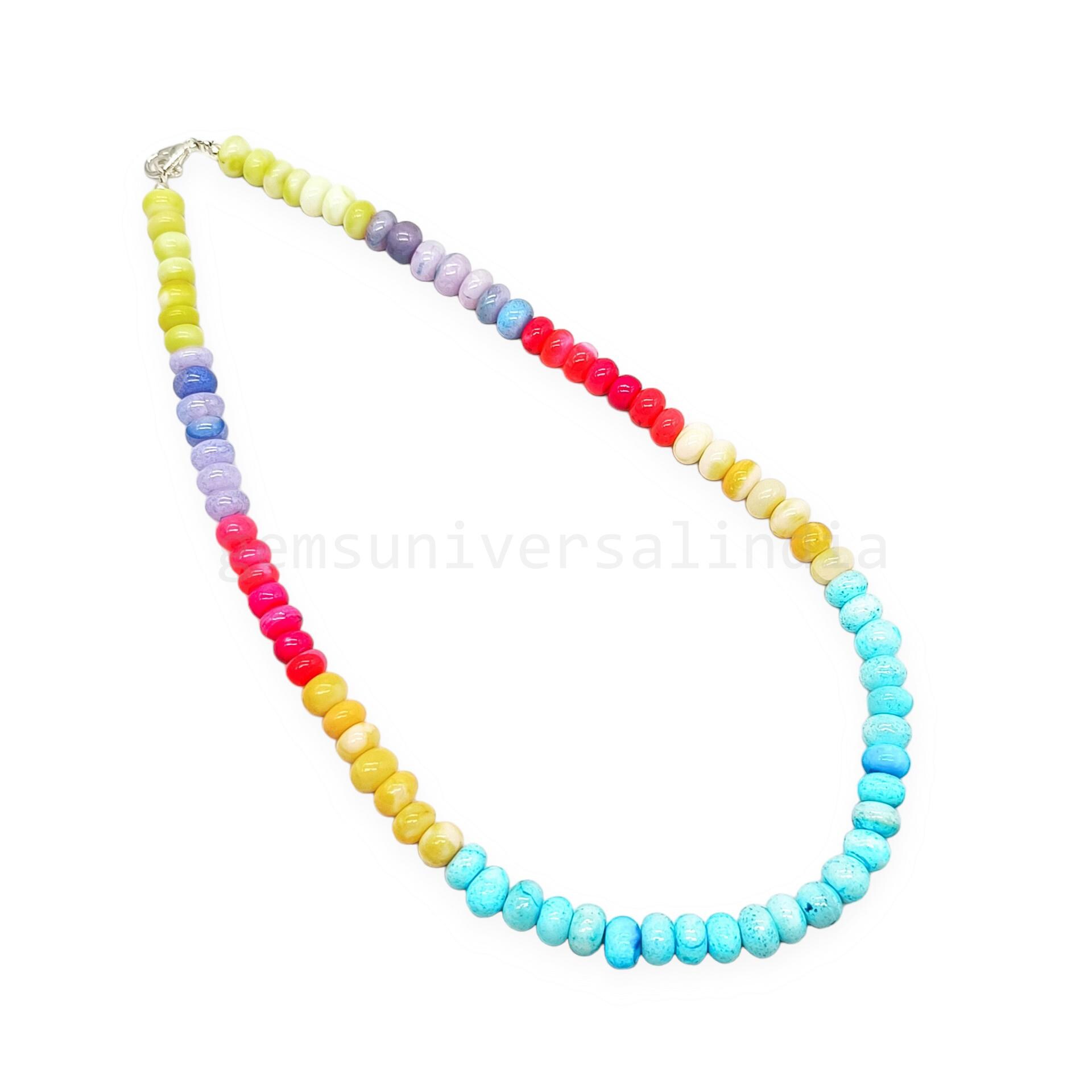 鮮やかなマルチカラーの天然オパールビーズネックレス、オパールの