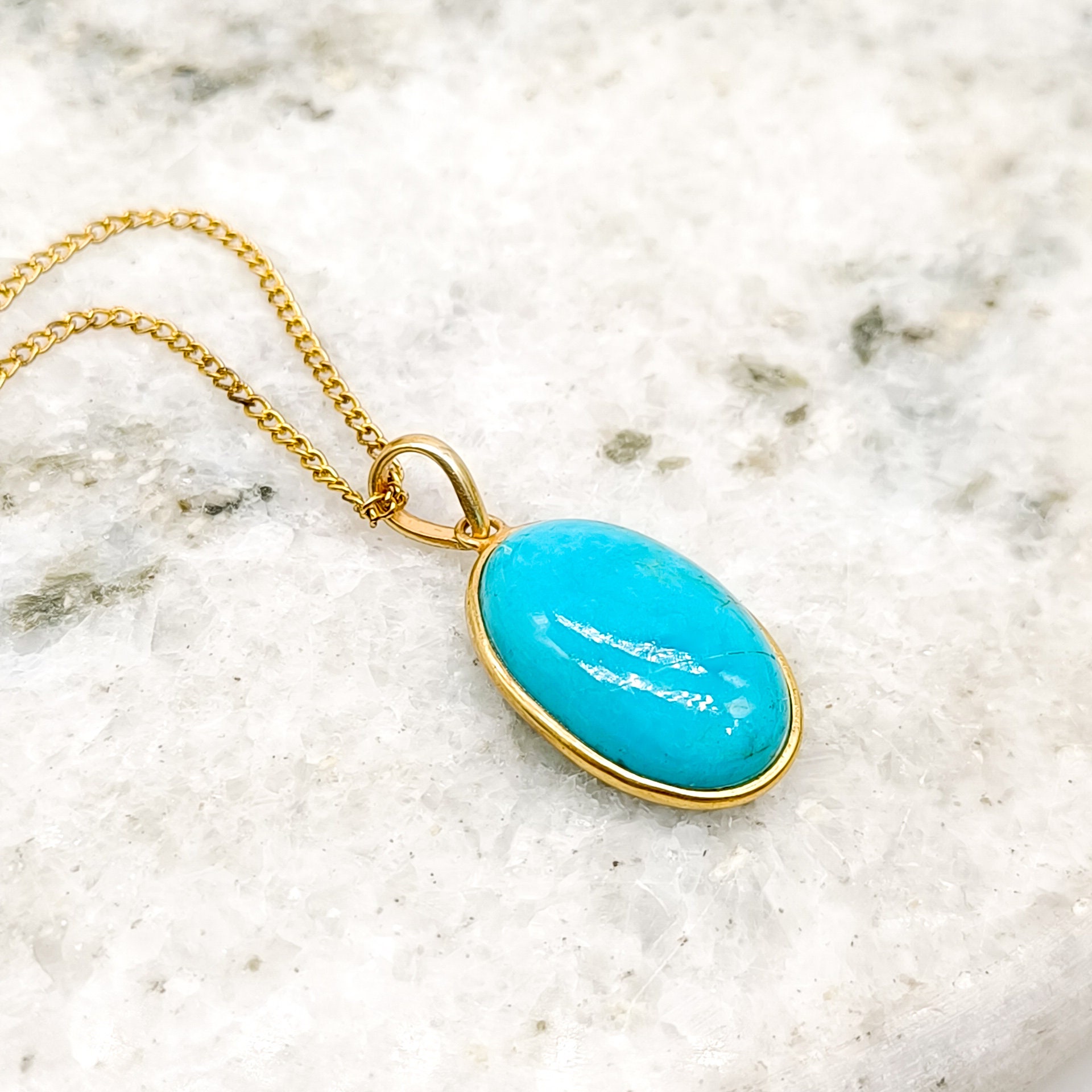 14Kゴールドアリゾナターコイズペンダント、天然ターコイズネックレス