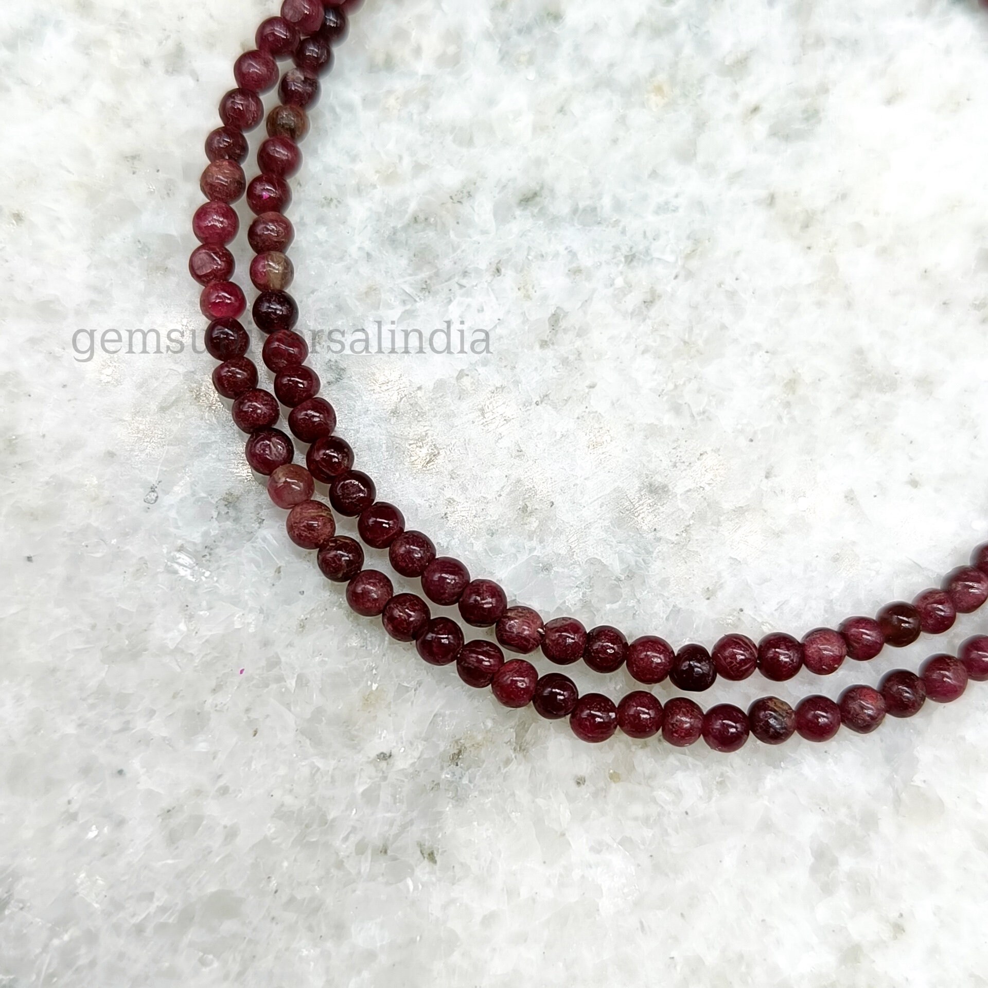 Collier 2 Rangs En Perles De Rubis Rouge Naturel 2 Mm - Argent Sterling 925 - Longueur 45,7 Cm