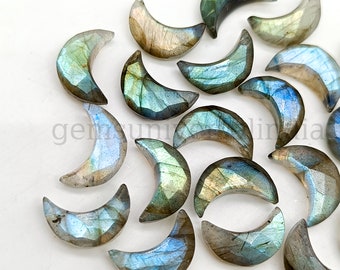 Blue Flash Labradorite 12MM Moon Shape Briolettes, Labradorite Loose Gemstone Beads, Labradorite Hand Carved Beads, Faceted Crescent Moon