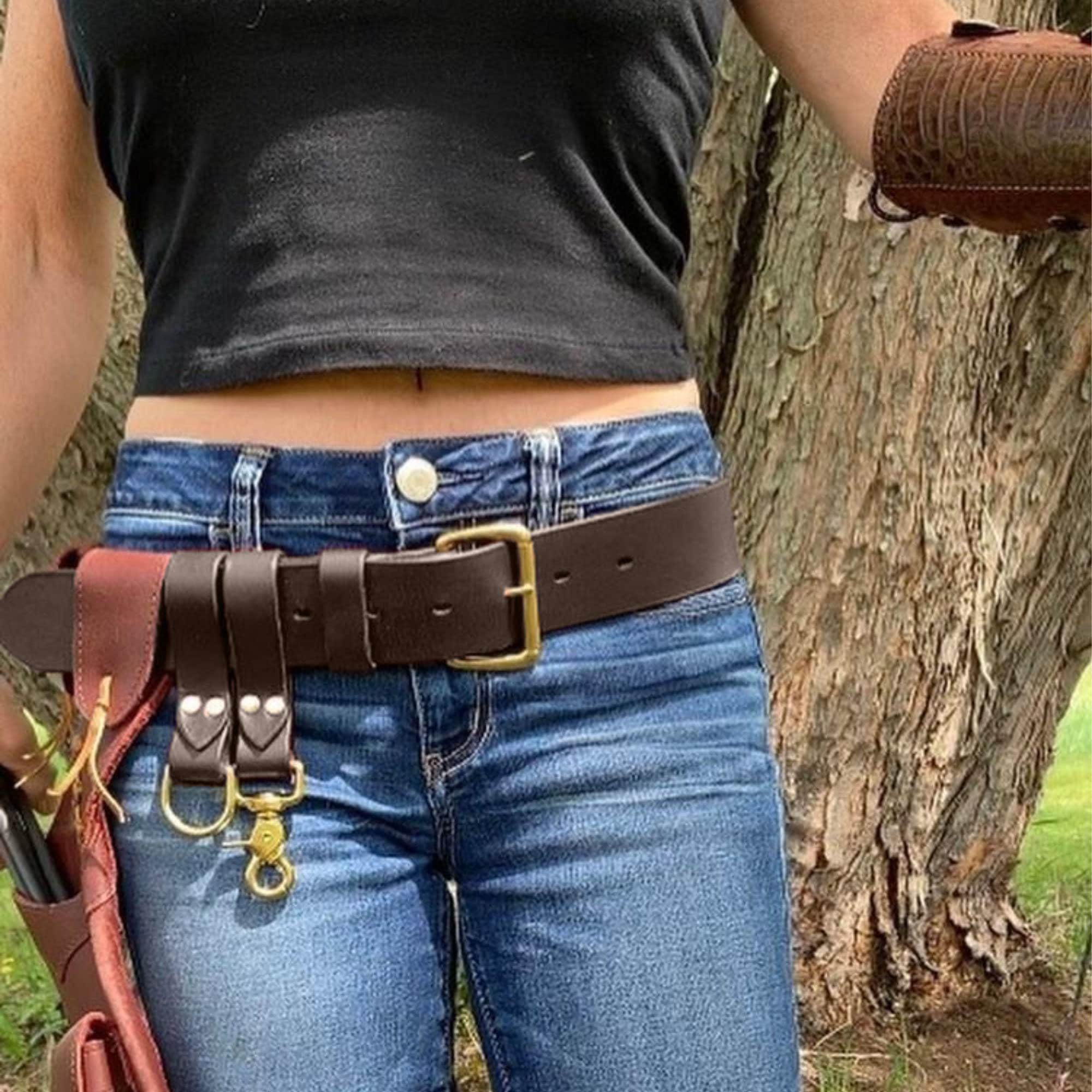 Leather Utility Belt, Bushcraft Gear Belt, Archery Belt, 2 inch Wide Leather Belt, with 2 Belt Danglers