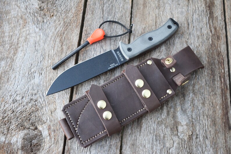 Bushcraft Knife Sheath, Leather Knife Sheath, Horizontal Carry Sheath, Molle Compatible Sheath