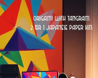 Origami Toy, and Bonus Tangram Kit, 2 in 1 paper crafts!  Includes Illustrated Instructions, 36 origami papers, and large tandem PDF