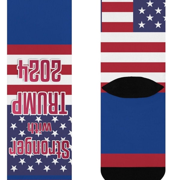 Trump Socks! Premium cushion socks, "Stronger with Trump" Trump 2024 novelty socks, unisex and comfy. Free Shipping!