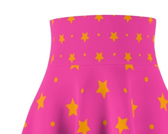 Bright Pink w/ Stars, Women's Skater Skirt! High waist for slimming, full circle skirt CUTE! Fall and Winter Skirt in Sage Green