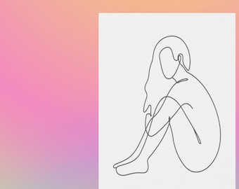 Single Line Art, handgezeichnete weibliche Körperzeichnung. Laden Sie Digitaldrucke schnell herunter! Mehrere Größen, Positives Körperbild, schön geschmackvoll