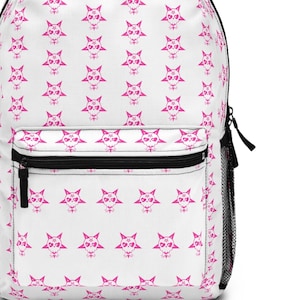 Goth Backpack in pink and white. Gothic fashion for the girls. Kawaii cute pink skull design. School backback design by Linki Designs