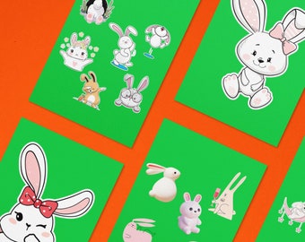 Bunny Stickers. 90 + bunny rabbits w/ Kawaii Bunny Stickers, Pet Rabbits, "Year of the Rabbit", cartoon, line, fancy bunnies, the works!