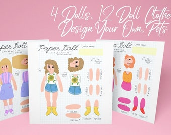 Printable paper dolls kit - A craft toy set w/ digital paper dolls, pets, paper doll clothes 'n DIY patterns to make clothes too!