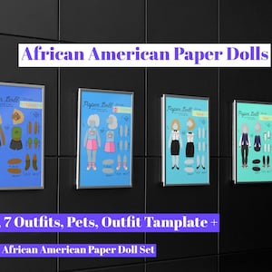 Paper Doll Set #2, African Doll. Girl doll w/ dress up doll clothes. Design your own clothes and paper pet too!