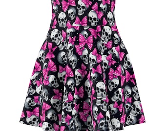 Punk Goth Skaterkjol – Dödskallar och rosa rosetter, hög midja