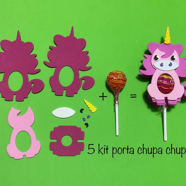 5 kits porte-sucettes en caoutchouc mousse Eva pour réaliser 5 porte-sucettes chupa chups.