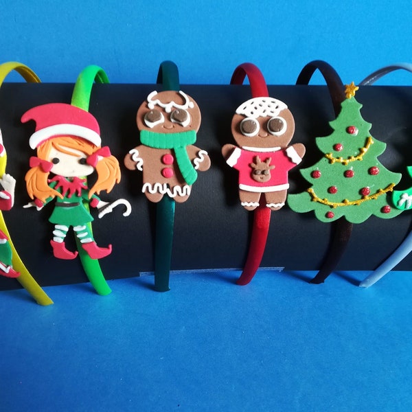 Cerchietti fascia capelli accessori bimba natalizi elfi omini  pan di zenzero alberi di Natale gingerbread