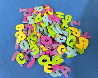 Alphabet letters of about 2 cm in Eva foam rubber.