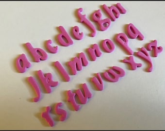 Lowercase cursive alphabet letters in Eva foam rubber.