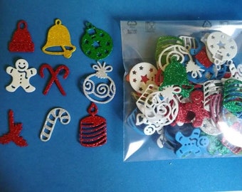 50 die-cut Eva foam rubber Christmas subjects, Christmas trees, little men, candy canes, bells..