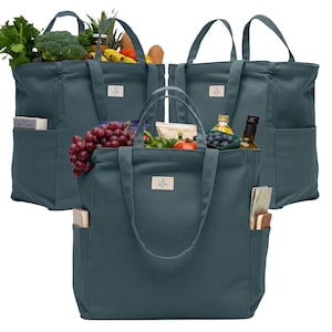 Canvas Grocery Tote Bag – 12oz Cotton Reusable Market Bags, Set of 3