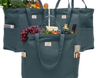Canvas Grocery Tote Bag – 12oz Cotton Reusable Market Bags, Set of 3