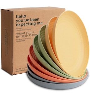 8-Pack Wheat Straw Dinner Plates Set, Unbreakable Reusable Dinnerware