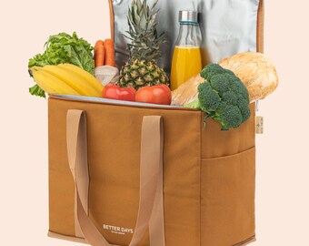 Insulated Reusable Grocery Bag 12 Oz Canvas, Zippered Top, XL