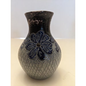 Vintage Gres D&#39;Alsace Betschdorf Krumeich H-Remmy Salt Glazed  Cobalt Vase 4.5&quot;H