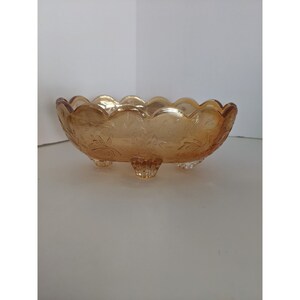 Vintage Carnival Jeannette Glass  4 Footed Oval Marigold Nut Candy Dish Bowl