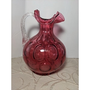 Vintage Fenton Cranberry Coin Dot  Pitcher