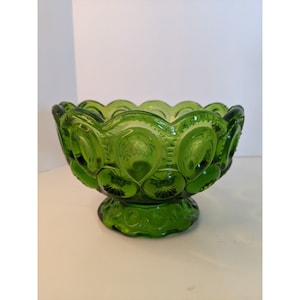 Vintage L.E Smith Moon & Stars Emerald Green Candy Dish Compote Bowl Excellent