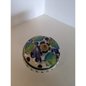 Vtg Mexican Folk Art Pottery Trinket Dish  Jar Round With Lid Tonala with Feet