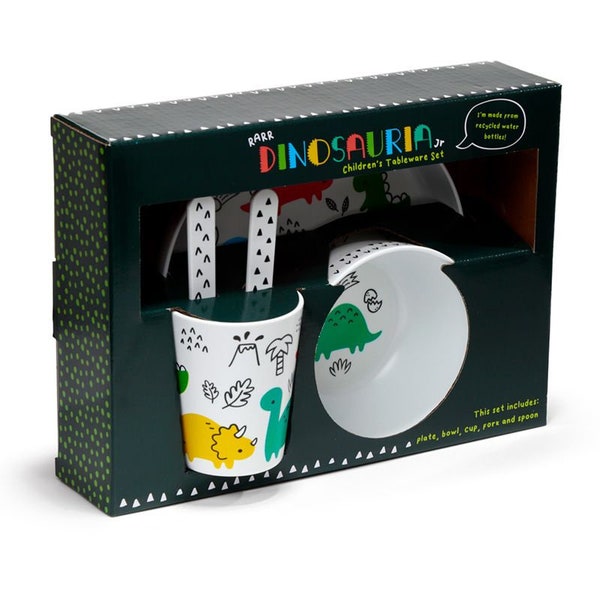 Kids Dinosaur Cup, Bowl, Plate & Cutlery Set