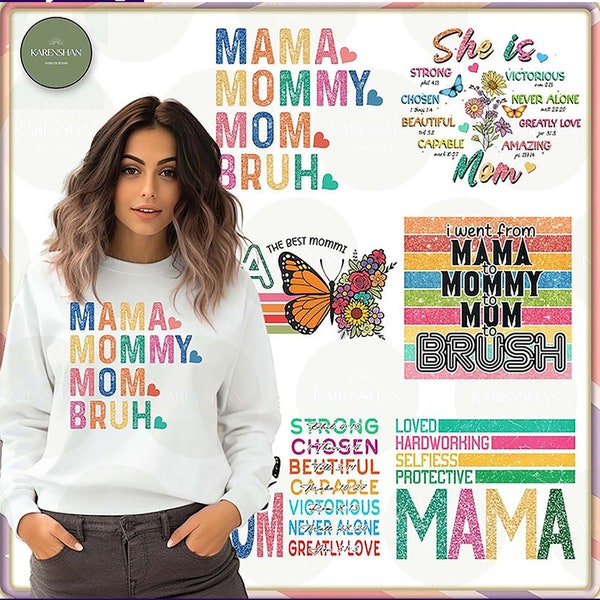 6 + Mama Quote PNG Bundle, Mama Groovy Sublimation Design, Retro Mama Full Png Wrap, Gift For Mom Png, Digital Instant Download