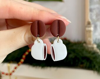 Handmade Coffee Cup Earrings: UV Resin Dangle Earrings