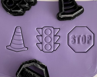 Traffic Clay Cutter Set: Stop Sign, Cone, Light - Fondant & Cookie Cutters