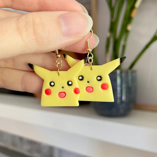 Surprised Pokeymon Earrings, Pokemon Earrings, Handmade Earrings, Lightweight Earrings, Unique Earrings