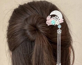 Moon Rabbit Hair Fork, U Shape Bun Holder, Chinese Hanfu Hairpin, Vintage Hair Comb, Wave Hair Stick, Step Shake Hair Pins