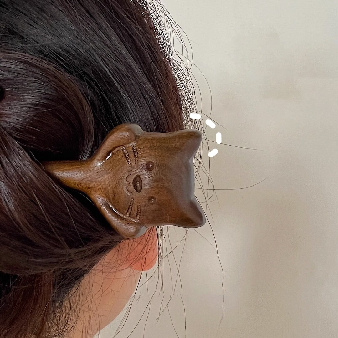 Cute Cat Hair Stick Glaze Hair Fork Wood Hair Comb Hair Etsy