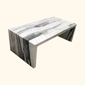 Marble Coffee Table, Tundra White Marble Coffee Table, Modern, and luxury Stone Furniture