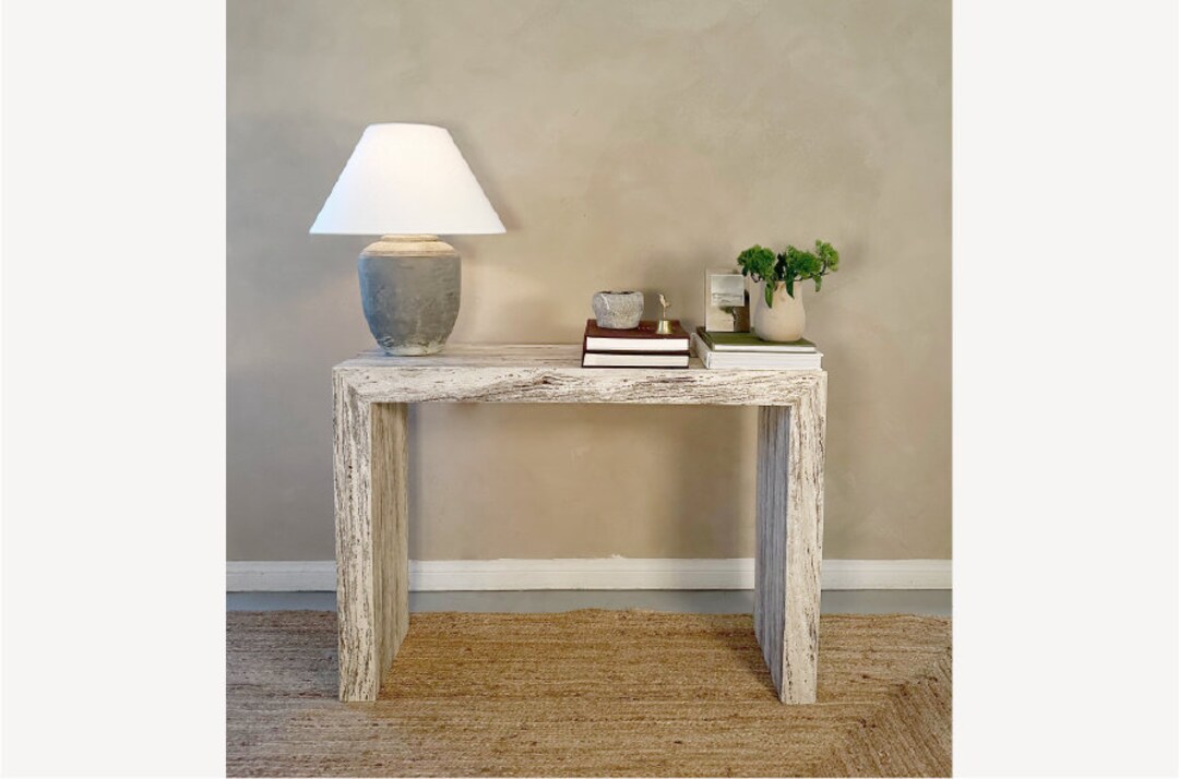Travertine Console Table for Entryway, Silver Oak Travertine Console ...