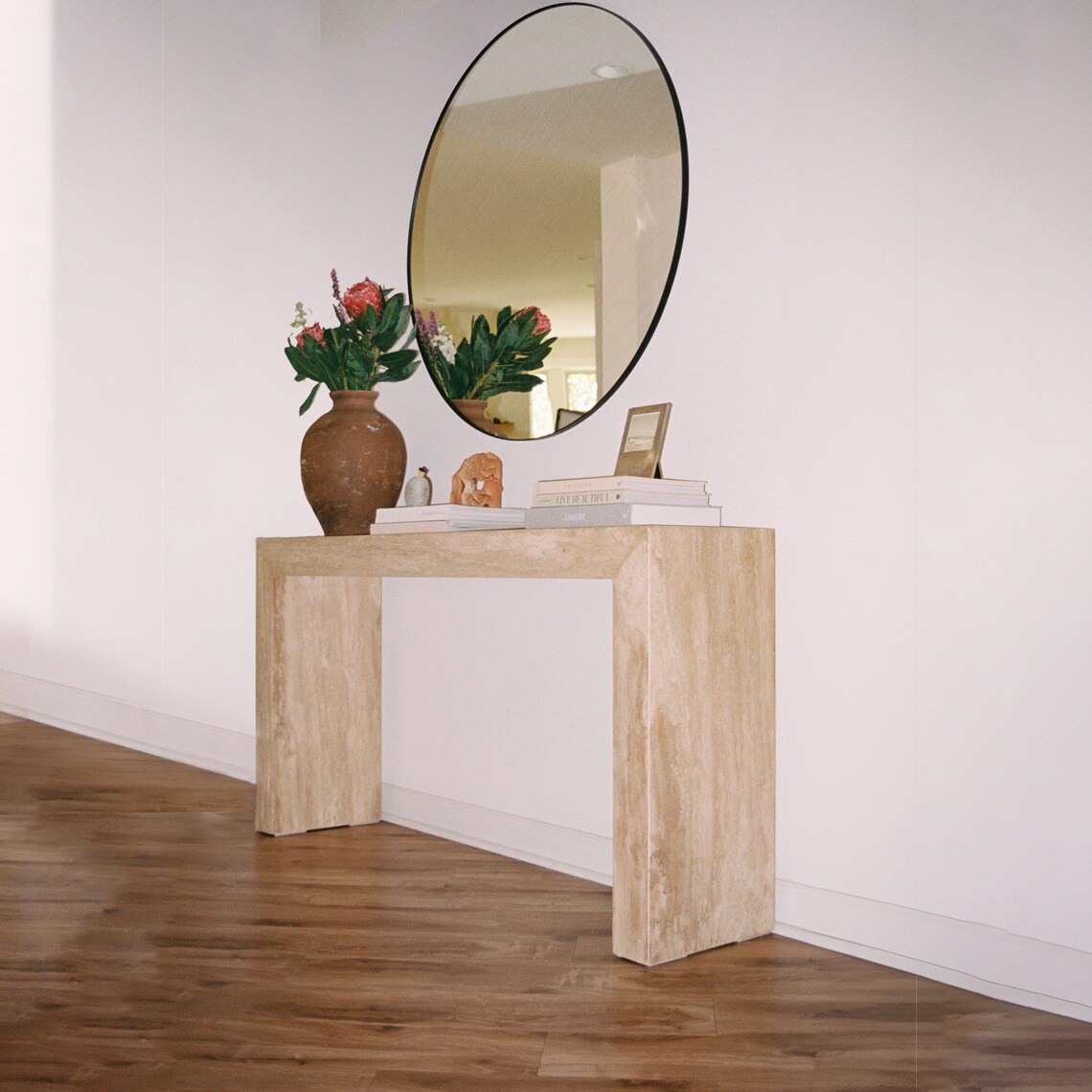 Travertine Console Table for Entryway, Latte Travertine Console Table ...