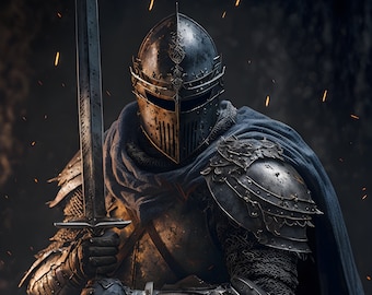 Souls-like Knight, Dark Fantasy, AI generated art, Wall Art