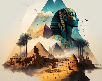 Double Exposure Ancient Egypt, AI Generated Art, Wall Art