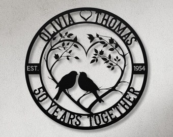Personalized 50th Anniversary Metal Wall Art, Doves Sign