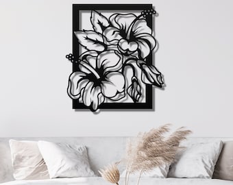 Hibiscus Flower Metal Wall Art, Tropical Home Decor