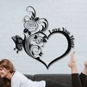 Floral Heart Personalized Metal Wall Art Gift For Girl Girlfriend from Boyfriend Personalised, Wedding Gift, Anniversary Gift, Room Decor