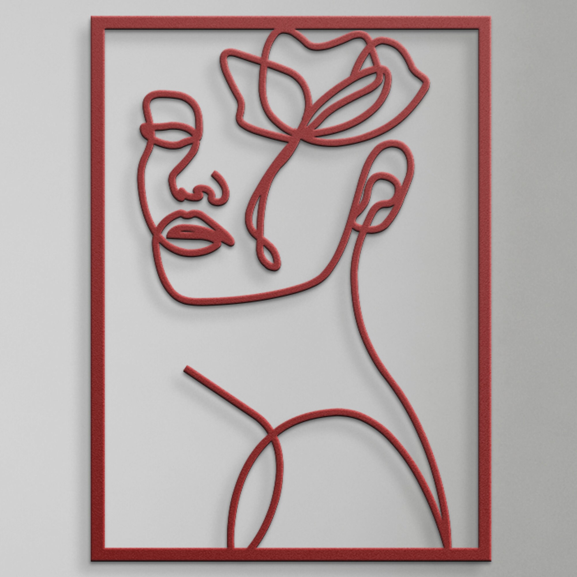 Minimalist Metal Line Art, Woman Face and Rose, Wall Decor - Etsy