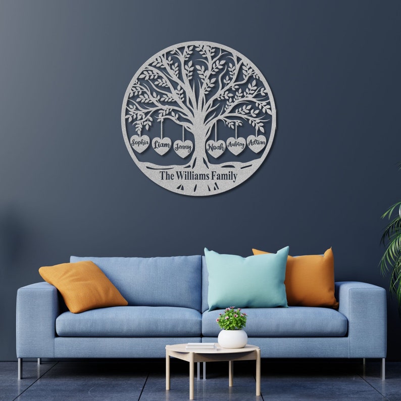 Metal Family Tree Wall Art With Engraved Names of Family Etsy