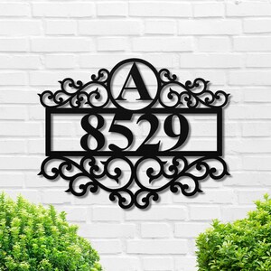 Metal Scroll Address Sign, Housewarming Gift, Monogram Sign