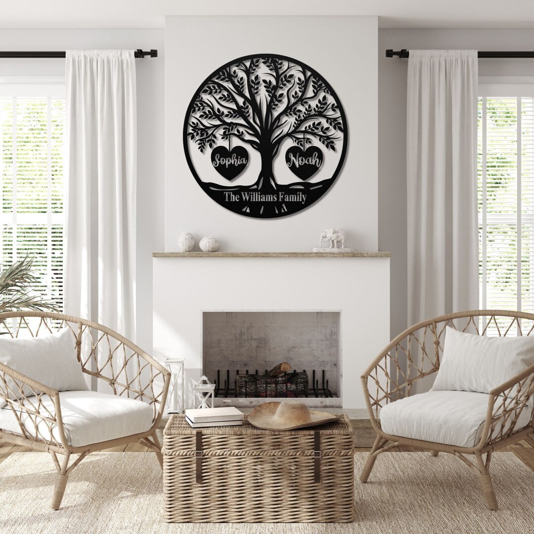 Metal Family Tree Wall Art Two Engraved Names of Family Etsy