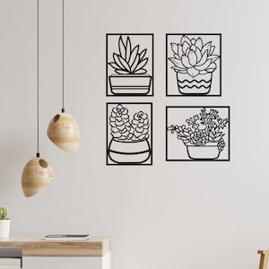 Cactus Metal Wall Art, Upto 4 Pieces Cactus Metal Wall Decor, Metal Wall Sculpture, Home Art Deco, Wall Hangins, Living Room Decoration